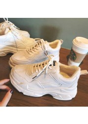 New White Women's Shoes Chunky Sneakers For Women Lace-up White Vulcanize Shoes Fashion Casual Outdoor Platform Sneakers