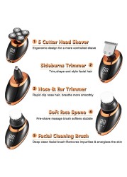 IPX7 Waterproof Electric Shaver Razor for Men Beard Hair Trimmer Rechargeable Bald Head Shaver LCD Display Grooming Kit