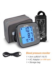 Automatic upper arm blood pressure monitor BP cuff machine with modern English and Spanish backlight display for home use