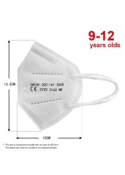 ffp2 kids mask anti-dust breathable 5 layers multicolor european specification reusable girls 9-12 years kn95 face mask