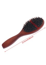 Natural boar bristle hair brush for women men baby soft bristles hair brush thin and fine restore shine texture wooden handle