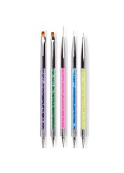 Nail Art Pen 2 in 1 Double Ends Dotting Drawing Painting Carving Dotting Pen Flat Fan Liner Acrylic Gel Brush Set