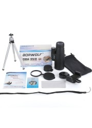Borwolf 10X42 Monocular BAK4 Prism FMC Optical Lens High Power Hunting Bird Telescope Waterproof Night Vision