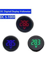 DC 5-100V LED Round Digital Display Two Wire Voltmeter DC Digital Car Voltage Current Meter Volt Detector Test Monitor Part