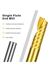 XCAN Single Flute Milling Section End 4/6mm Shank Carbide CNC Router Engraving Bits Tin Coated Straight Milling Cutter Spiral End Mills