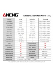 ANENG 621A شاشة تعمل باللمس ذكي رقمي متعدد 9999 التهم السيارات المدى قابلة للشحن NCV العالمي متر الفولتميتر مقياس التيار الكهربائي