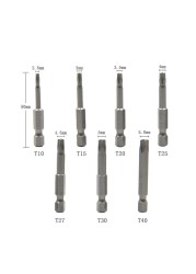 7 Pack Torx Head Screwdriver Bit Set 1/4 Inch Shank T10-T40 S2 Steel Security Tamper Proof Star 5 Point Screwdriver G8TB