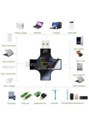 مقياس الجهد الرقمي ، 12 في 1 ، مقياس التيار الكهربائي من النوع C ، كاشف التيار الكهربائي ، مؤشر شاحن بنك الطاقة