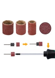 CMCP 384pcs Sanding Bands Kit Grit 80 120 240 320 400 600 Sandpaper with 1/4 1/2 Sanding Drum for Dremel Rotary Polishing Tool