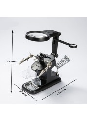 متعددة الوظائف لحام عدسة مكبرة بإضاءة ليد 3X 4.5X 25Xmagnifying الزجاج التمساح حامل قصاصة المشبك مساعدة اليد أداة إصلاح للحام