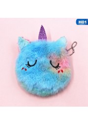 Cute Cat Fur Circle Purse Girl Clutch Bag Embroidered Key Headphone Organizer Pouch Kids Gift Cartoon Plush Unicorn Coin Purse