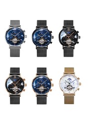 AILANG Men's Top Brand Luxury Fashion Three Eyes Luminous Waterproof Mesh Watches Tourbillon Mechanical Watch Relogio Masculino