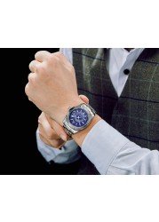 Men's automatic self-wind mechanical stainless steel strap rose gold silver blue date luxury sky 40mm watch