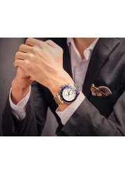 Automatic self-wind mechanical stainless steel strap casual gold yellow silver blue bezel master business men's watch