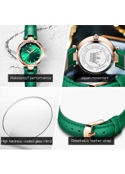 OLEVS Quartz High Quality Women's Wristwatch Waterproof Corium Strap Watches Fashion For Women Green Diamond Watch