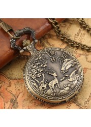 Souvenir Vintage Men's Quartz Pocket Watch Wild Animal Pattern Thick Chain Unique Personality Unisex Hollow out Watch