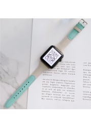 Double Color Leather Strap for Apple Watch 7 40 44 45mm Watch Bands Buckle Wristbands for iWatch 38mm 42mm 41mm Smartwatch Band