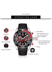 Fashion Mens Watches Top Brand Luxury Quartz Multifunction Waterproof Sports Wristwatches Black Silicone Strap Relogio Masculino