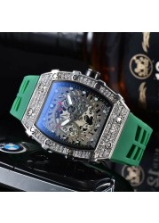 Luxury Brand Military Style Watch Men Hip Hop Silver Diamond Watch Men Tonneau Men Watches Male Watch Male Clock