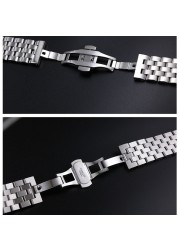 18 19 20 21 22mm 24 26mm Watch Band Flat Curved End Stainless Steel Watchband Butterfly Buckle Replacement Watch Strap Bracelet