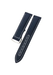 19mm 20mm Nylon Canvas Watch Strap for Omega 300 AT150 Fabric Leather Aqua Terra 150 Blue 21mm 22mm Watchband Buckle