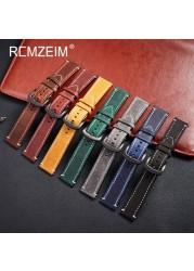 Remz Plaid - Genuine Leather Watch Band for Men and Women, Black, Blue, Gray, Brown, Cowhide, 18mm, 20mm, 22mm, 24mm