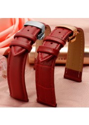 red color for any brand women watch12mm14mm 15mm 16mm 18mm 20mmRose gold buckle genuine leather watches wrist strap