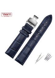 Genuine Leather Bracelet Dark Blue Watch Strap Butterfly Clasp Watchband Size In 16mm 18mm 20mm 21 22mm 23mm Watch Band