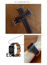 High Quality Genuine Leather Ebene Barenia Single Round Deployment Buckle Strap for iwatch Apple Watch7 6 Se 5 4 3 2 1