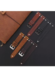 Leather Watchband Black Dark Brown Oil Wax Leather Italian Watch Strap 18mm 20mm 22mm Quick Release Handmade Cowhide Watch Strap