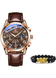 OLEVS 2020 New Fashion Men's Watches With Brown Leather Jacket Luxury Brand Sport Chronograph Quartz Watch Men Relogio Masculino