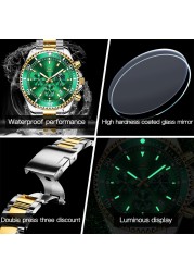 OLEVS Men's Watch Quartz Waterproof Stainless Steel Watch Green Sports Wrist Watch for Men Reloj hombres