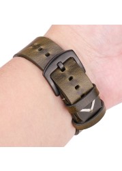 Handmade Genuine Leather Watchband Oil Wax Cowhide Smart Watch Band 18mm 20mm 22mm 24mm brwin black green yellow strap
