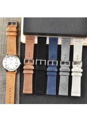 BEAFIRY Watch Band 18mm 20mm 22mm Suede Leather Calfskin Strap Watchband For Huawei Fossil Men Women Brown Black Gray White Blue