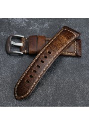 Handmade Leather Watch Strap Suitable for PAM111 441 Italian Top Layer Leather Strap, Oil Wax Leather 20 22 24 26mm Male Strap