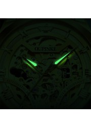 OUPINKE Brand Skeleton Watch for Man Luxury Automatic Mechanical Watch Japan Movement Waterproof Steel Strap Wristwatch