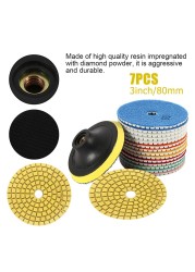 7pcs 80mm dry buffing pad 3 inch sharp type diamond polishing pads for granite marble sanding disc stone