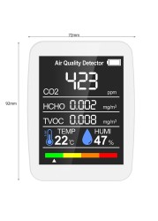 5 في 1 CO2 ثاني أكسيد الكربون اختبار درجة الحرارة الرقمية الرطوبة الإنتاج الزراعي الدفيئة CO2 رصد كاشف الغاز الأبيض