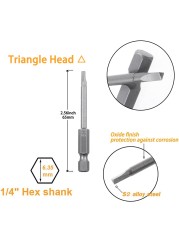 6pcs 65mm triangular screw bit set alloy steel magnetic electric screw driver triangle bit screw head 1.8 2.0 2.3 2.5 2.7 3.0mm