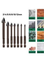 Cross Hex Tile Bits Ceramic Cup Concrete Hole Opener Alloy Triangle Drill Size 3mm 4mm 5mm 6mm 7mm 8mm 10mm 12mm