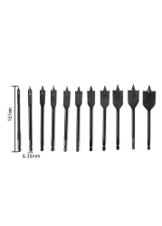 11pcs Titanium Coating High Carbon Steel Hex Shank Spade Drill Bits Sets 6-32mm Flat Wood Boring Bits Woodworking Tools Hole Saws