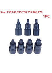 1pc T30/T40/T45/T50/T55/T60/T70 Socket Bit Torx Screwdriver Bit Tool 1/2 Inch Socket Bit Adapter Hand Tool for Ratchet Wrenches