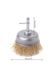 1pc Wire Brush Bowl 6mm Diameter Flat Shank Steel Wire Wheel Electric Drill Grinding Mill Polish Wheel Derusting Tool Power To