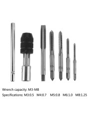 6pcs T-type Wrench Drill Kit Tools Tapping Hand Machine Screw Thread Tap Twist Bit M3/M4/M5/M6/M8 Tap Set DIY Tool