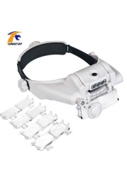 Professional LED Magnifying Glass Loupe Glasses 6 Lens Head Magnifying Glass Lens Watch Jewelry Repair 1.5x 2x 2.5x 3x 3.5x 8X