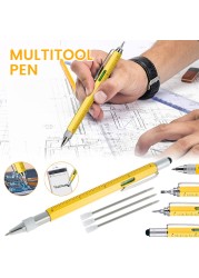 6 in1 Multifunction Ballpoint Pen with Tool Handheld Modern Measure Ruler Technical Screwdriver Touch Screen Stylus Alcohol Level