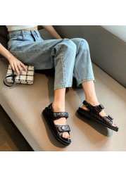 Women's Faux Leather Skirt Female Sandals 2020 Summer Fashion Sports Joker Flats For Women Ins Rome Platform Sandals Women