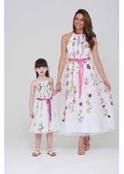 Amelia Rose Childrens White Floral Embroidered Bodice Dress