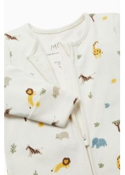 MORI White Safari Organic Cotton Clever Zip Sleepsuit