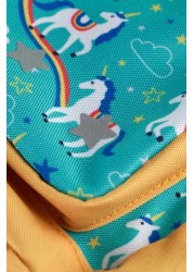 Frugi Aqua Blue Recycled Backpack with Reins Unicorn